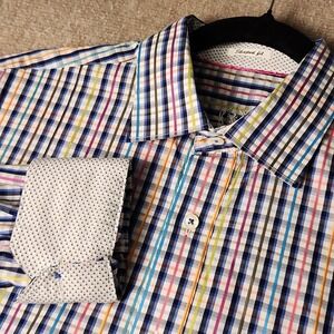 Bugatchi Uomo Shaped Fit Plaid Dress Shirt Men's Multi-Color Long Sleeve